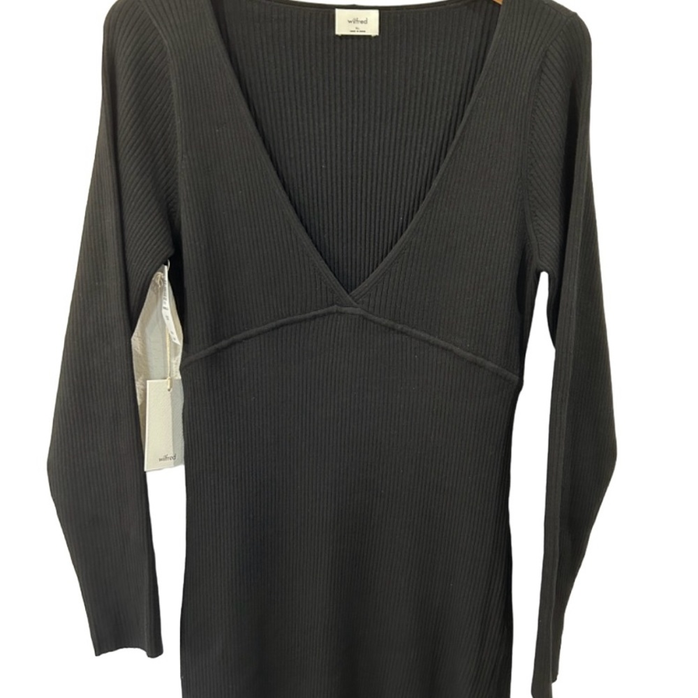 Wilfred Aritzia Gabrielle sweater dress XL black midi ribbed bodycon v-neck NWT - Picture 5 of 10